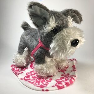 Battat Toy SCHNAUZER Dog Stuffed Animal Plush Pink Bow, Leash, Jacket 8"w x 10"L